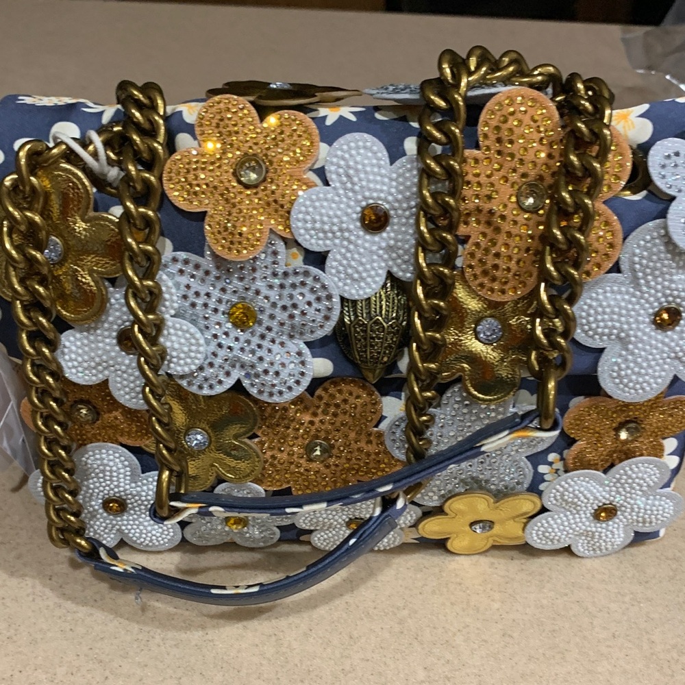 Kurt Geiger Blue Floral Embellished Shoulder Bag